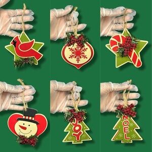 Wooden Festive Christmas Ornaments - Set Of 6 - “Season”